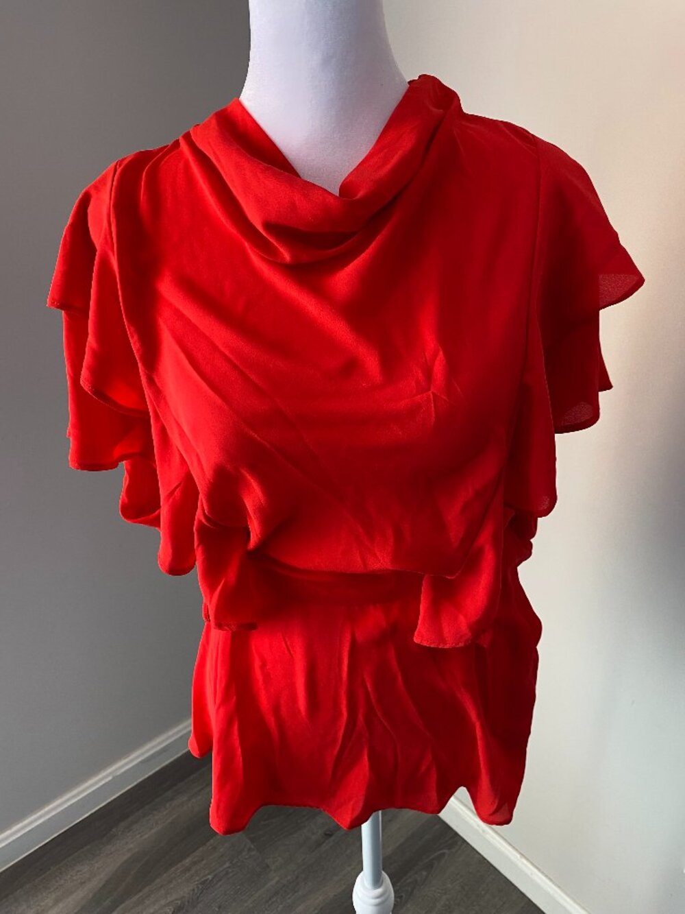 High Neck Open Back Ruffle Peplum Blouse